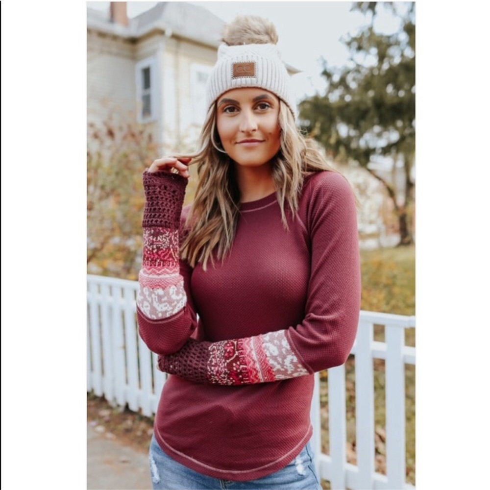 NEW Free People In The Mix Cuff Top in Rio Vino - Picture 2 of 13